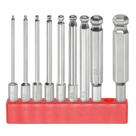 Uxcell 9pcs Ball End Hex Screwdriver Bit 1.5mm-10mm Size 1/4" Hex Shank 3" Long Magnetic Metric Hex Screw Driver Bits