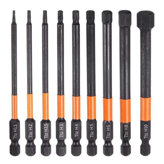Uxcell 9pcs H1.5/2/2.5/3/4/5/6/8/10 Hex Head Drill Bit Wrench Kit Metric Flat Tip 1/4" Hex Shank 100mm (4") Long Magnetic Hexagonal Screw Driver Socket Industrial Screwdriver Bits