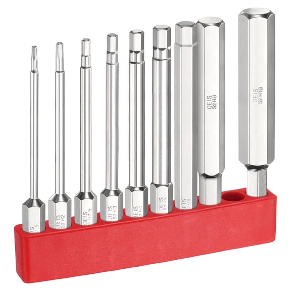 Uxcell 9pcs H1.5-H10 Hex Screwdriver Bit Set 1.5mm-10mm Metric Flat Tip 1/4" Hex Shank 75mm (3") Long Magnetic Hexagonal Screw Drill Bit Wrench Chrome Plated