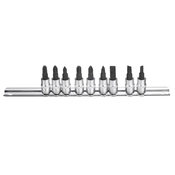 Uxcell 9pcs Hex Bit Socket Set 1/4" Square Drive PZ1-PZ3,PH1-PH3,FD4-FD7 Pozi Phillips Slotted Extension Impact Bit Power Nut Driver Set S2 & CR-V Steel Socket Ratchet Wrench Bits, Silver Black