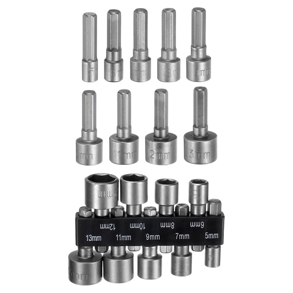 Uxcell 9pcs Hex Nut Driver Drill Bit 5/6/7/8/9/10/11/12/13mm 6-Point Drill Socket 1/4" Hex Shank Nut Setter CR-V Steel Quick-Change Nut Impact Driver Bit Set with Bit Holder