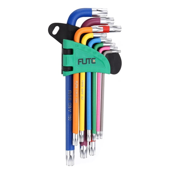 Uxcell 9pcs Torx Head Hex Key Wrench Set T10/T15/T20/T25/T27/T30/T40/T45/T50 CR-V Steel L-Shape Extra Long Arm Hexagon Metric Wrenches Repairing Tool for Home Repair, Multicolor
