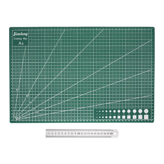 Uxcell A3 Cutting Mat 18" x 12" Dark Green Craft Mat Non-Slip Cutting Board with 8" Stainless Steel Ruler for Sewing Quilting