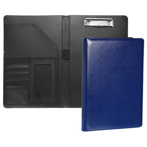 Uxcell A4 Business Portfolio PU Leather Padfolio Organizer Legal Document Folder Professional, Blue