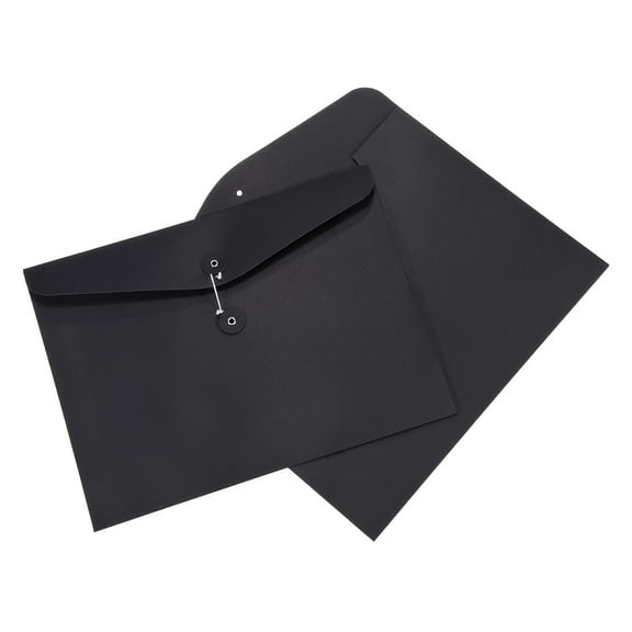 Uxcell A4 Document Filing Envelopes Pocket String File Folders, Black 2 Pack
