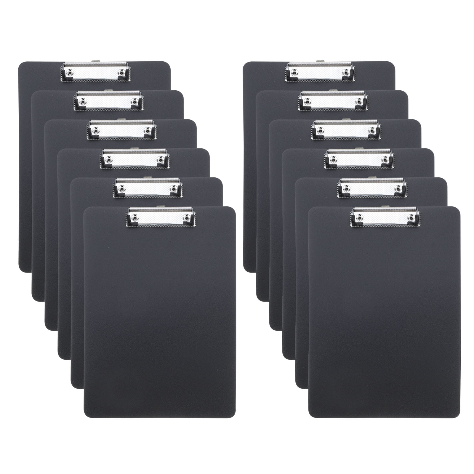 Uxcell A4 Plastic Clipboard, 12Pcs Office Clipboard with Color Letter Size Metal Clip Profile Clipboard for Office Classroom Home Outdoor, Black
