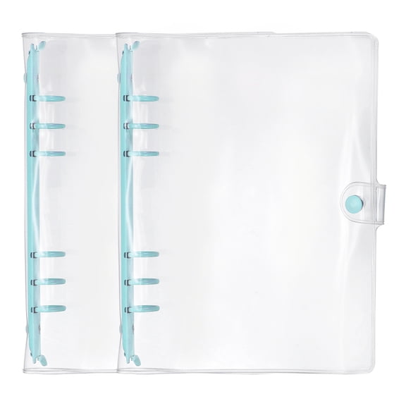 Uxcell A5 6-Ring Binder Cover, 2Pcs Transparent Notebook Binder Soft Clear Binder Protector Refillable Shell with Snap Button Closure for Diy Office Travel Planner, Blue