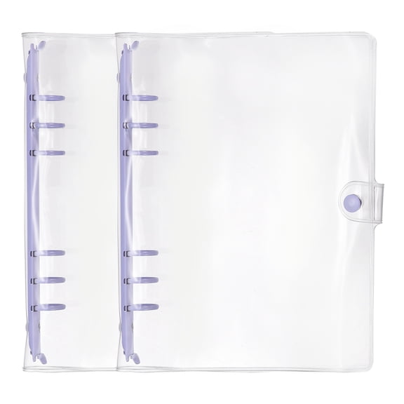 Uxcell A5 6-Ring Binder Cover, 2Pcs Transparent Notebook Binder Soft Clear Binder Protector Refillable Shell with Snap Button Closure for Diy Office Travel Planner, Purple