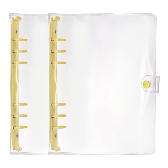 Uxcell A5 6-Ring Binder Cover, 2Pcs Transparent Notebook Binder Soft Clear Binder Protector Refillable Shell with Snap Button Closure for Diy Office Travel Planner, Yellow