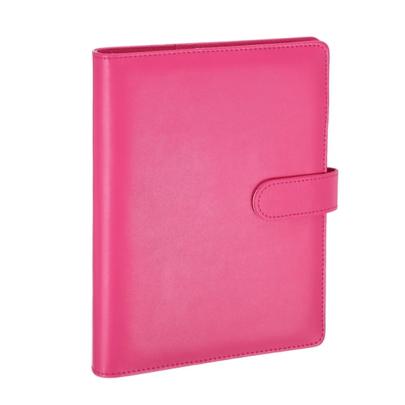Uxcell A5 Binder 6 Ring, Refillable Loose Leaf Notebook Binder Cover PU Leather Budget Planner Protector Cover with Pen Slot Magnetic Buckle for Journal Photocard Collection, Rose Red