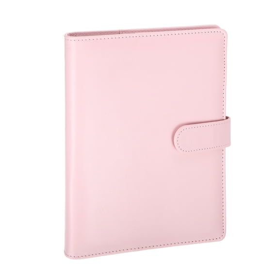 Uxcell A5 Binder 6 Ring, Refillable Loose Leaf Notebook Binder Cover PU Leather Budget Planner Protector Cover with Pen Slot Magnetic Buckle for Travel Journal Photocard Collection, Pink