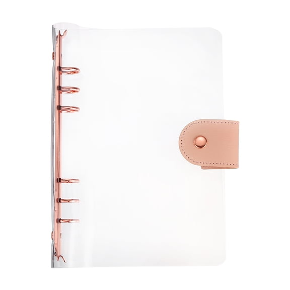 Uxcell A5 Binder Cover, Soft PVC 6 Round Ring Clear Refillable Notebook Shell Loose Leaf Journal Notebook Protector Folders with Snap Button Closure for DIY Photocard, Rose Gold Clip