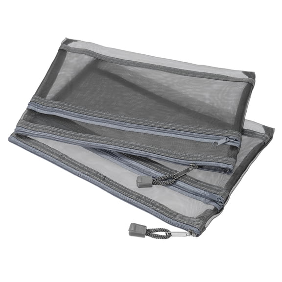 Uxcell A5 Double Layer Zip File Pouch Storage Pockets Mesh Zipper Bags, Gray 6 Pack