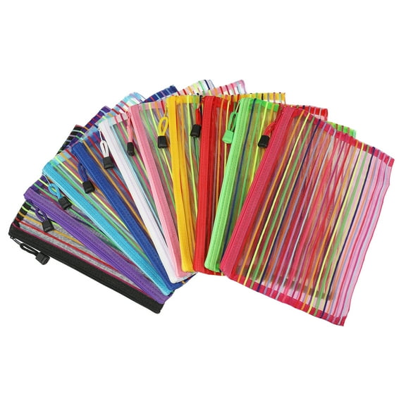 Uxcell A5 File Bags Storage Organizer Mesh Zipper Pouches, Multicolor 10 Pack