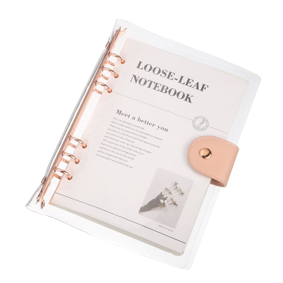 Uxcell A5 Notebook Binder, Transparent Polyvinyl chloride 6-Ring Refillable Planner Cover with 90 Sheets Lined Inner Paper Planner Binder with Snap Button Closure for Journal Planner Office, Gold