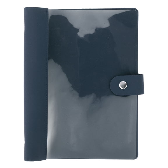 Uxcell A5 PU Leather Binder Cover, 6 Round Ring Clear Soft PVC Binder Cover Loose Leaf Notebook Protector Refillable DIY for Planner Travel Journal Photocard Collection, Navy Blue