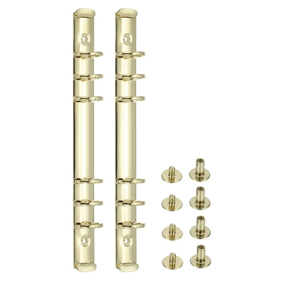 Uxcell A5 Ring Binder Mechanisms, 2 Set 6-Hole Replacement Kit for Binder Planners Binding Accessories, Gold Tone