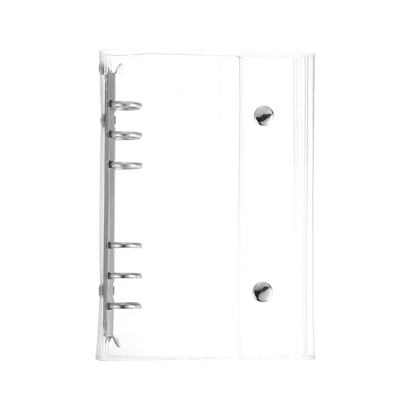 Uxcell A6 Clear Binder Cover, 6 Ring Transparent Binder Cover Soft PVC Loose Leaf Folder with 2 Snaps Button File Notebook Shell Protector Refillable Sheet for Budget Planner, Silver Clip