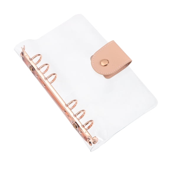 Uxcell A6 Clear Notebook Binder, Transparent Soft Polyvinyl chloride 6-Ring Refillable Planner Cover Planner Binder with Snap Button Closure for Journal Planner Office Organizer Accessories, Gold