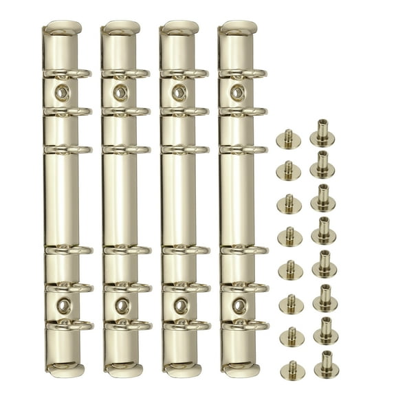 Uxcell A6 Ring Binder Mechanisms, 4 Set 6-Hole Replacement Kit for Binder Planners Binding Accessories Home Classroom Office, Gold Tone