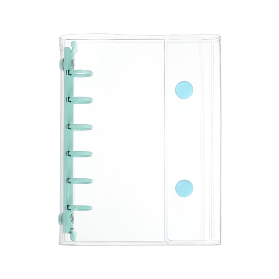 Uxcell A7 Clear Binder Cover, 6 Ring Transparent Binder Cover Soft PVC Loose Leaf Folder with 2 Snap Button File Notebook Shell Protector Refillable Sheet for Budget Planner, Blue Clip