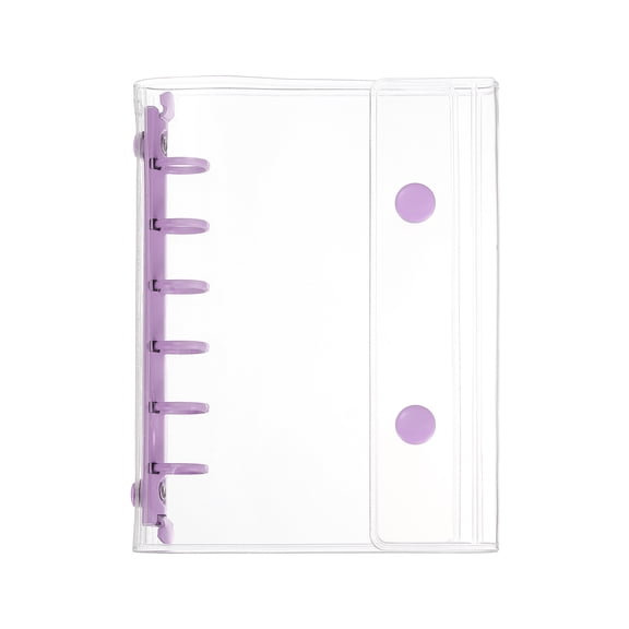 Uxcell A7 Clear Binder Cover, 6 Ring Transparent Binder Cover Soft PVC Loose Leaf Folder with 2 Snaps Button File Notebook Shell Protector Refillable Sheet for Budget Planner, Purple Clip
