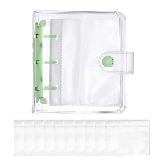 Uxcell A8 Mini 3-Ring Binder Cover, Transparent PP Notebook Binder Soft Pocket Binder with Inner Pockets Snap Button Closure Refillable Folder for for Diy Office Travel Planner, Green