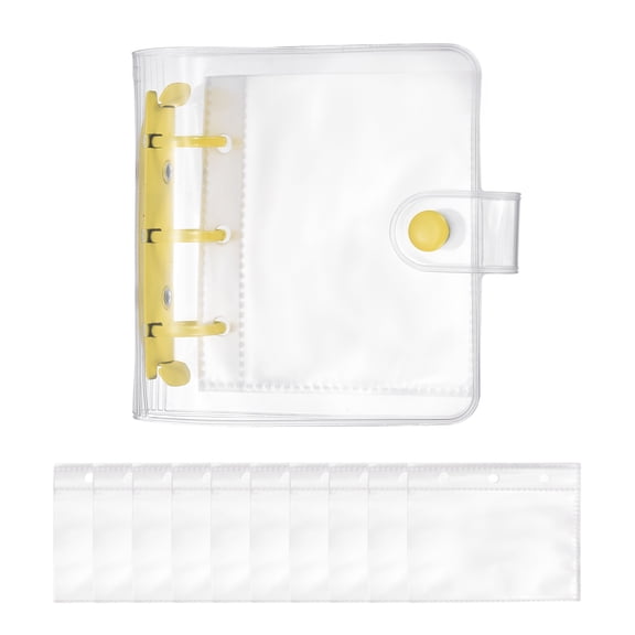 Uxcell A8 Mini 3-Ring Binder Cover, Transparent PP Notebook Binder Soft Pocket Binder with Inner Pockets Snap Button Closure Refillable Folder for for Diy Office Travel Planner, Yellow
