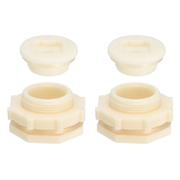 Uxcell ABS Bulkhead Fitting G 1-1/2, 2 Pcs Double Threaded Bulkhead Water Tank Connector, White