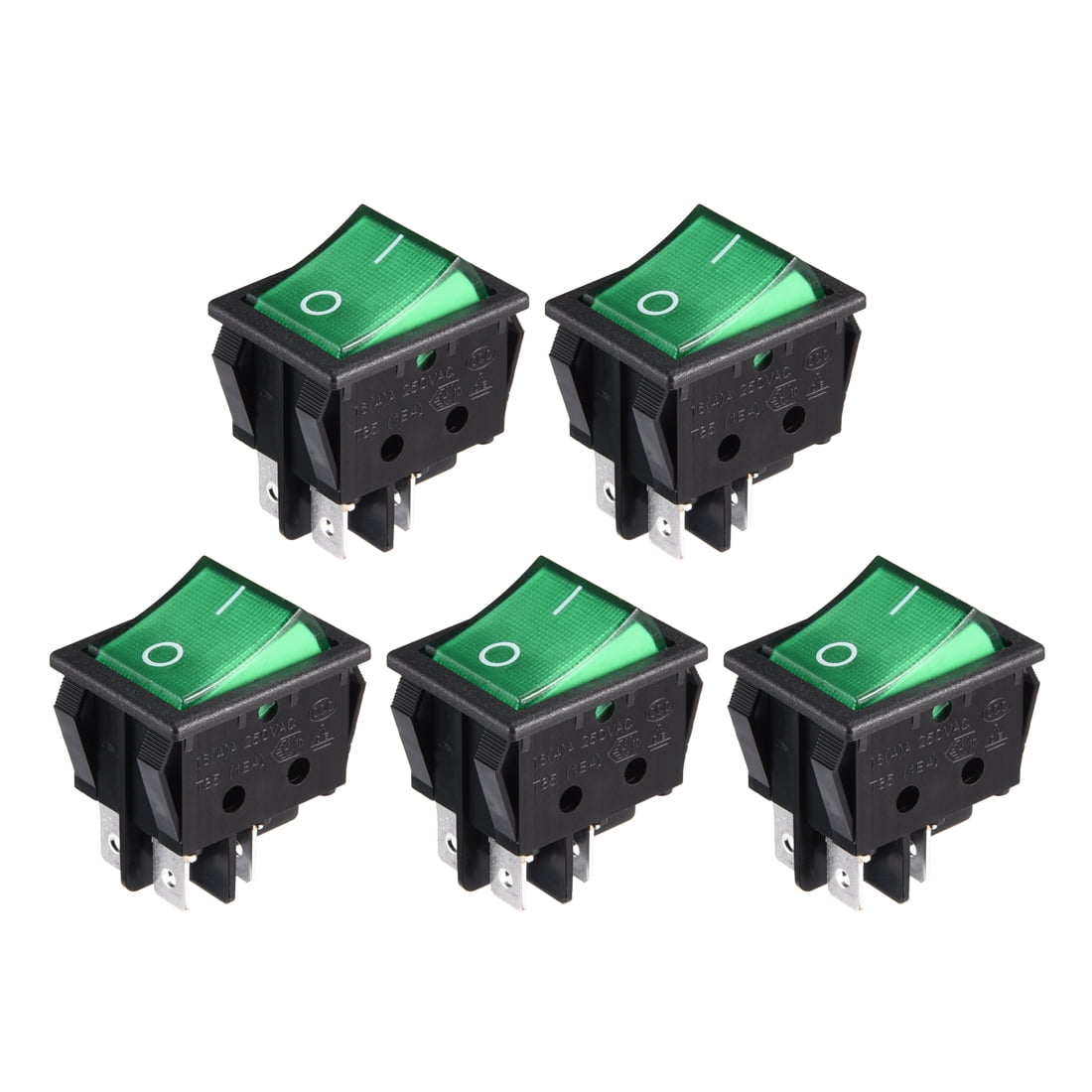 Baomain 2-Pack Rocker Switches With Green LED - DPST 4-Pin 16A/250VAC Snap-in Mount Switches