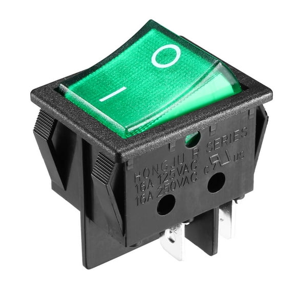 Uxcell AC 20A/125V 22A/250V DPST 4P NO/OFF Green LED Light Rocker Switch UL Listed