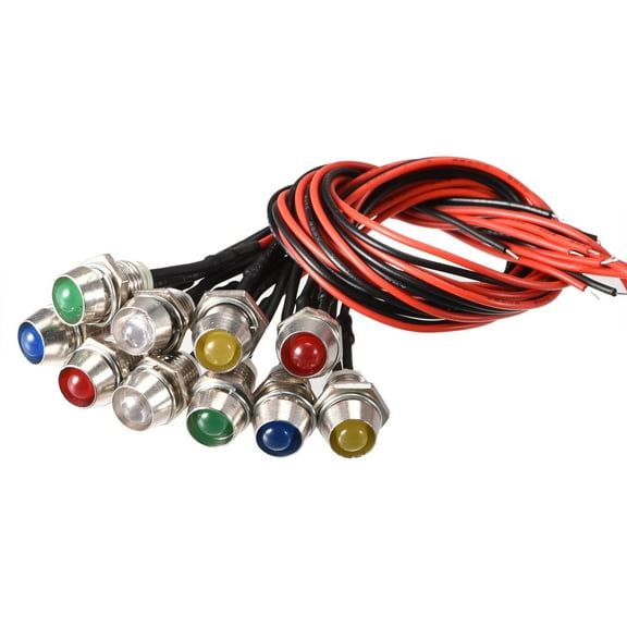 Uxcell AC/DC 12V 8mm Panel Mount LED Indicator Light Red Yellow Blue Green White 10Pcs