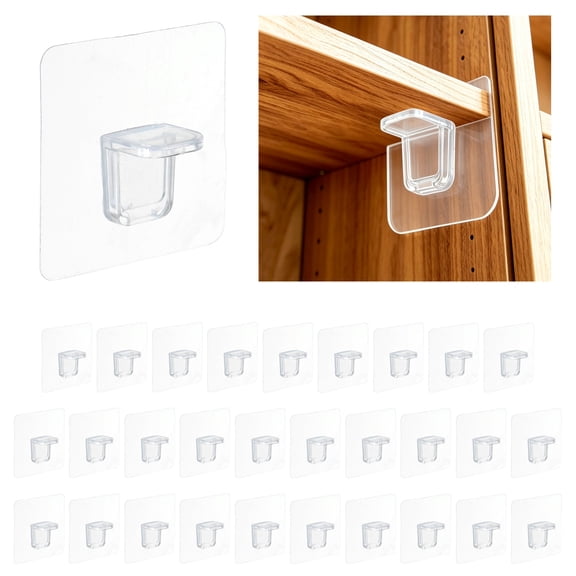 Uxcell Acrylic Adhesive Interlocking Shelf Bracket 70x70mm 60 Pack, Transparent 2.76"x2.76" Punch Free Shelf Pegs for Wood, Plastic and Glass Shelves