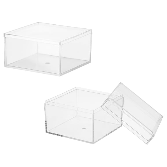 Uxcell Acrylic Box with Lid, 3.15 x 3.15 x 2.36 in Acrylic Display Case Plastic Square Cube Container Storage Holder(2 Pack, Clear)