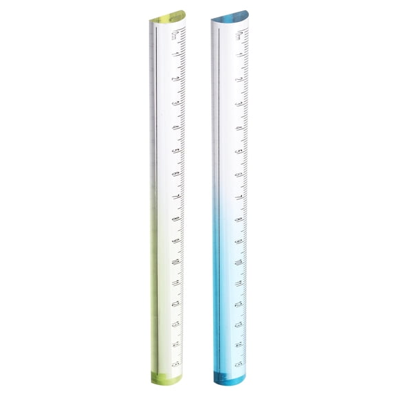Uxcell Acrylic Clear Straight Rulers 15cm Metric Transparent Gradient Three-Dimensional Plastic Ruler Magnifying Glass Arc Measuring Tool for Office, Blue/Yellow