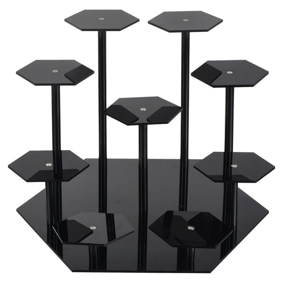 Uxcell Acrylic Display Stand for Figures, 9 Tier Perfume Organizers Acrylic Risers Display Stand for Cupcake, Black