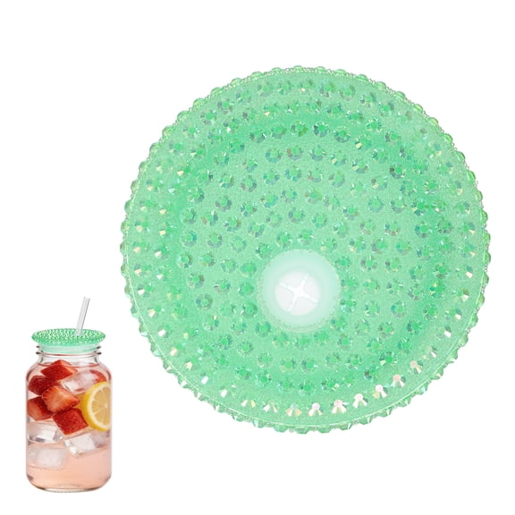 Uxcell Acrylic Lids for 16 oz Glass, Reusable Plastic Tumbler Replacement Lids Rhinestone Canning Caps with Hole for Beer Can Drinking Glasses Tumblers, Lake Green Iridescent