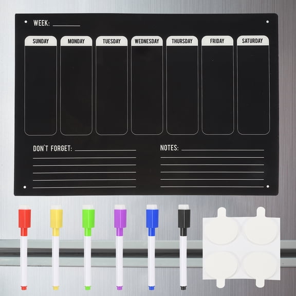 Uxcell Acrylic Magnetic Calendar for Fridge 12"x8", Weekly with Markers, Black
