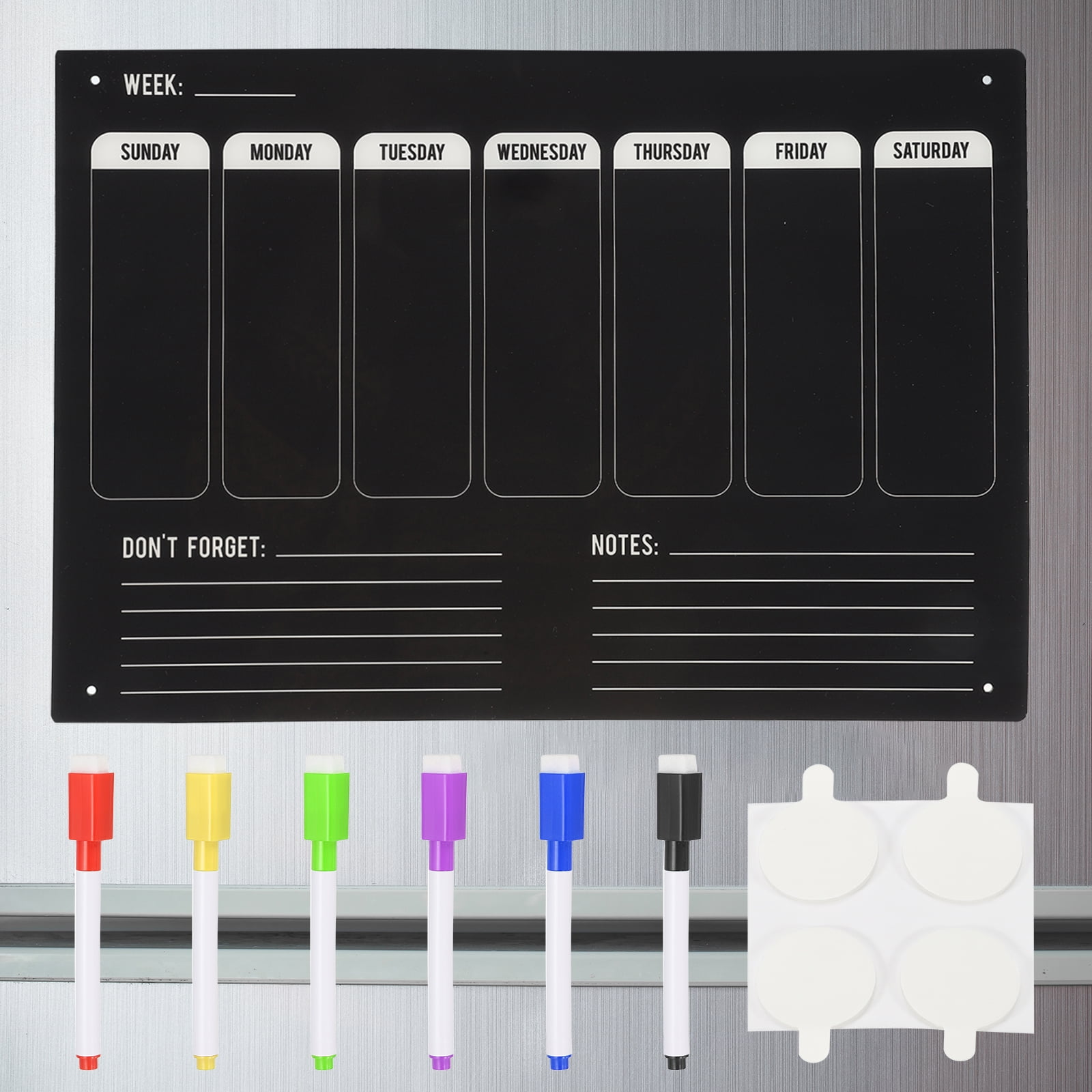 Uxcell Acrylic Magnetic Calendar for Fridge 16"x12", Weekly with Markers, Black