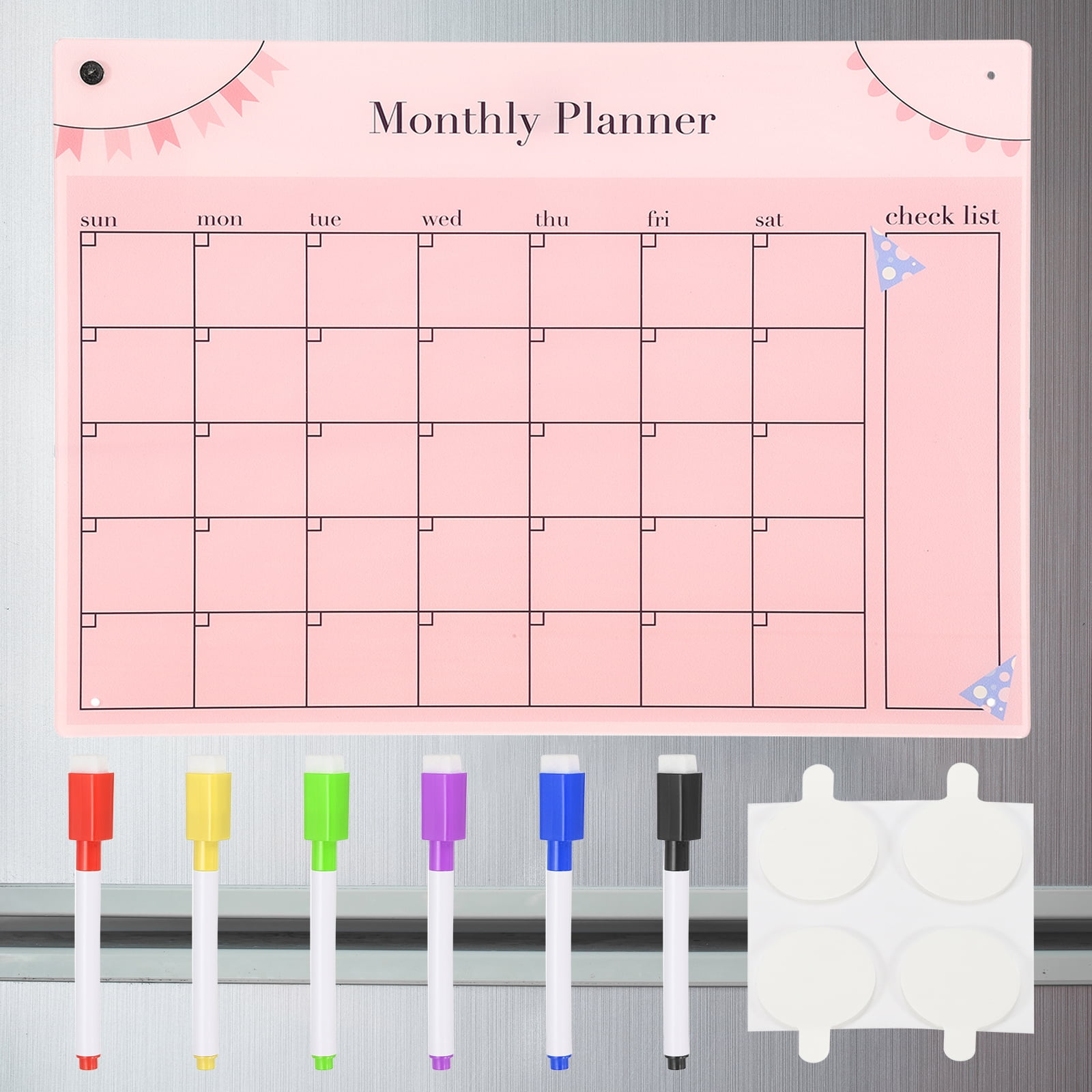 Uxcell Acrylic Magnetic Calendar for Fridge 16"x12", Weekly with Markers, Deep Pink