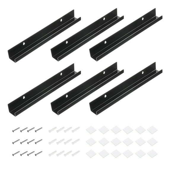 Uxcell Acrylic Record Wall Mount Holder, 15 Inch Vinyl Record Shelf Display Floating Shelves, Black, Pack of 6