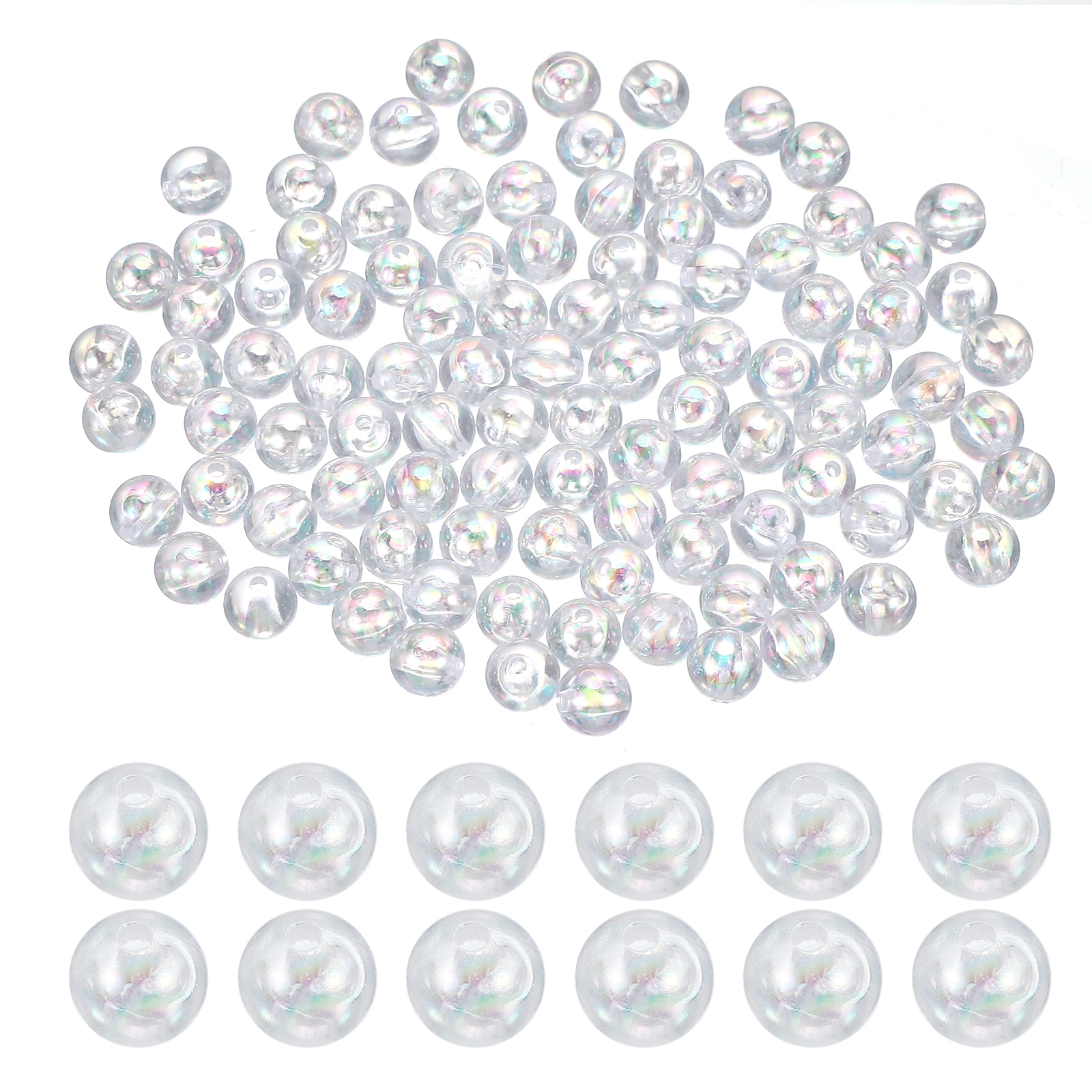 Ab Color Uxcell Acrylic Round Bead, AB Colors Round Spacer Beads with Holes ...