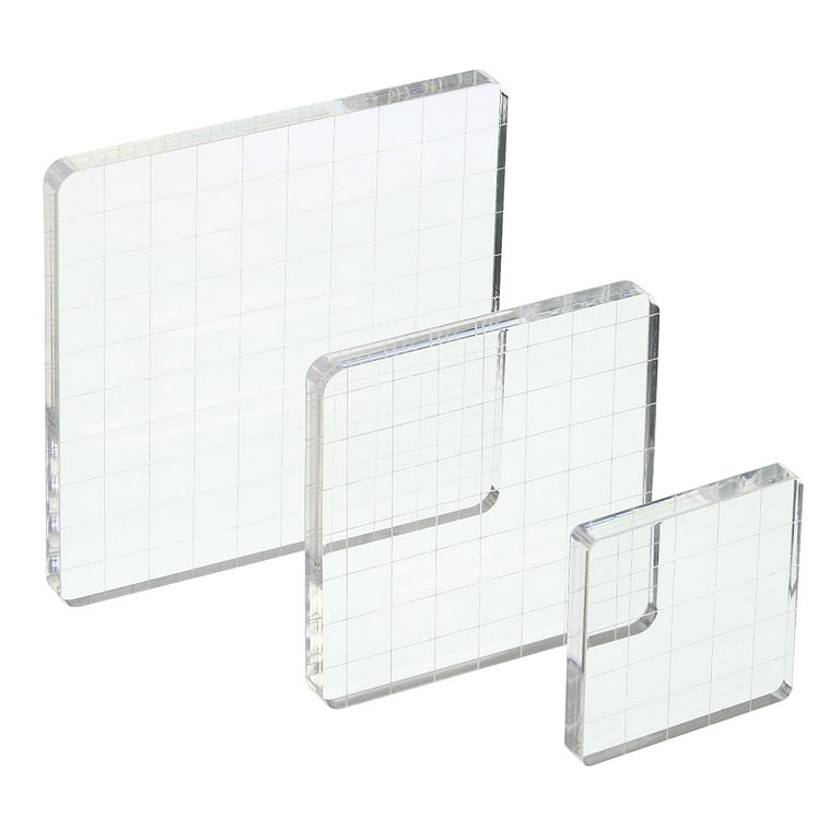 Uxcell Acrylic Stamp Block 3 Pack Clear Stamping Block with Grid Lines  Decorative Mounting Blocks Set Square