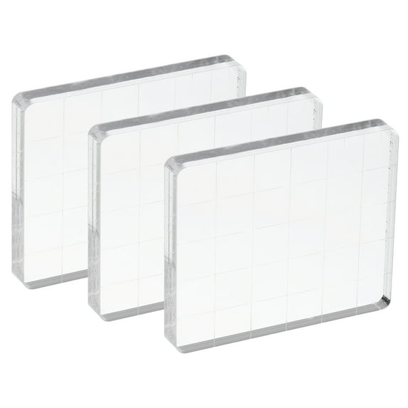 Uxcell Acrylic Stamp Block, 3 Pack Rectangular Shape with Grid Lines, 2.4x2"