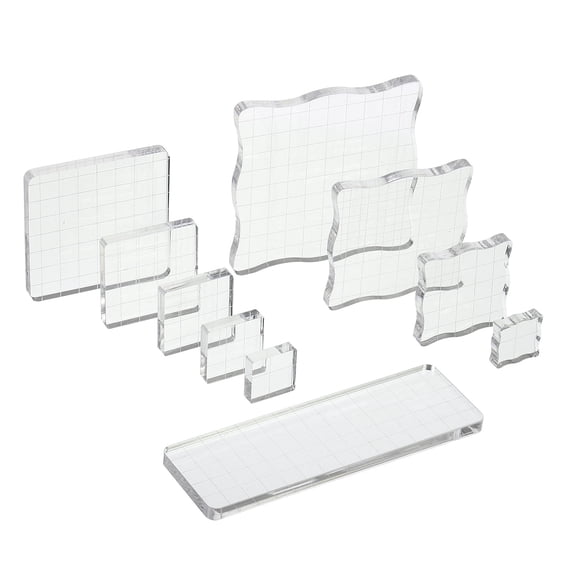 Uxcell Acrylic Stamp Block Clear Stamping Block with Grid Lines Decorative Mounting Blocks Set, 10 Pack
