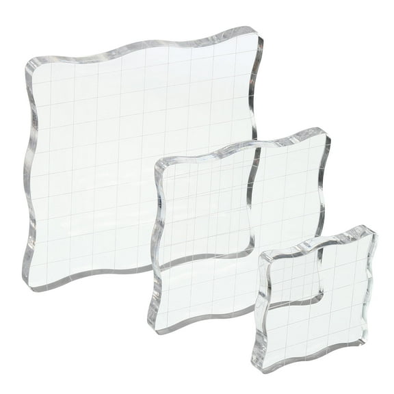 Uxcell Acrylic Stamp Block Clear Stamping Block with Grid Lines Decorative Mounting Blocks Set Wave, 3 Pack