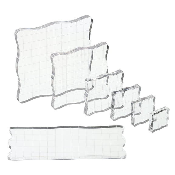 Uxcell Acrylic Stamp Block Clear Stamping Block with Grid Lines Decorative Mounting Blocks Set Wave, 7 Pack