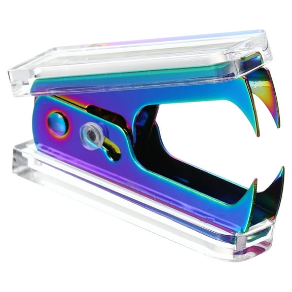 Uxcell Acrylic Staple Remover, Portable Lockable Jaw Style Staple Puller Removal Tool with Plastic Box, Rainbow