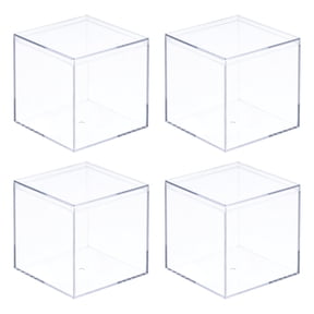 Uxcell 4Pcs Clear Acrylic Plastic Storage Box Square Cube Display Case with Lid Container Box for Small Item 2x2x2"