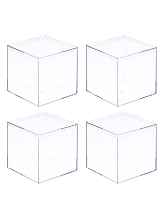 4Pcs Clear Acrylic Plastic Storage Box Square Cube Display Case with Lid Container Box for Small Item 2x2x2"